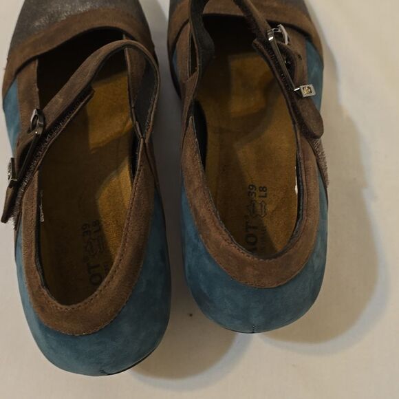 NAOT Dashing Pump Leather Mary Jane Heels Shoes Teal Brown 37/6-6.5 Hook & Loop - Picture 4 of 12